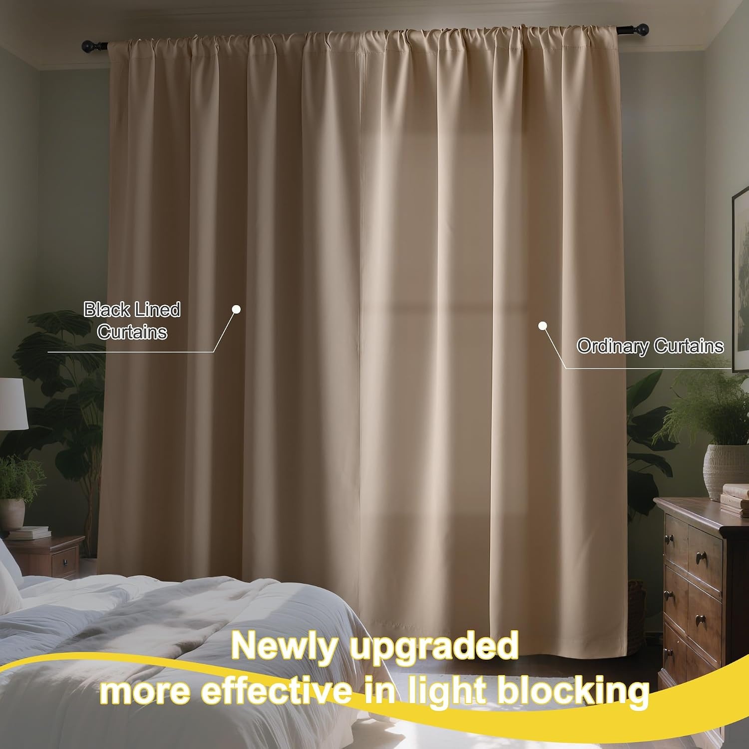 image:imageNICETOWN White Blackout Curtains 52 x 84 inches Long 2 Panels for BedroomTaupe