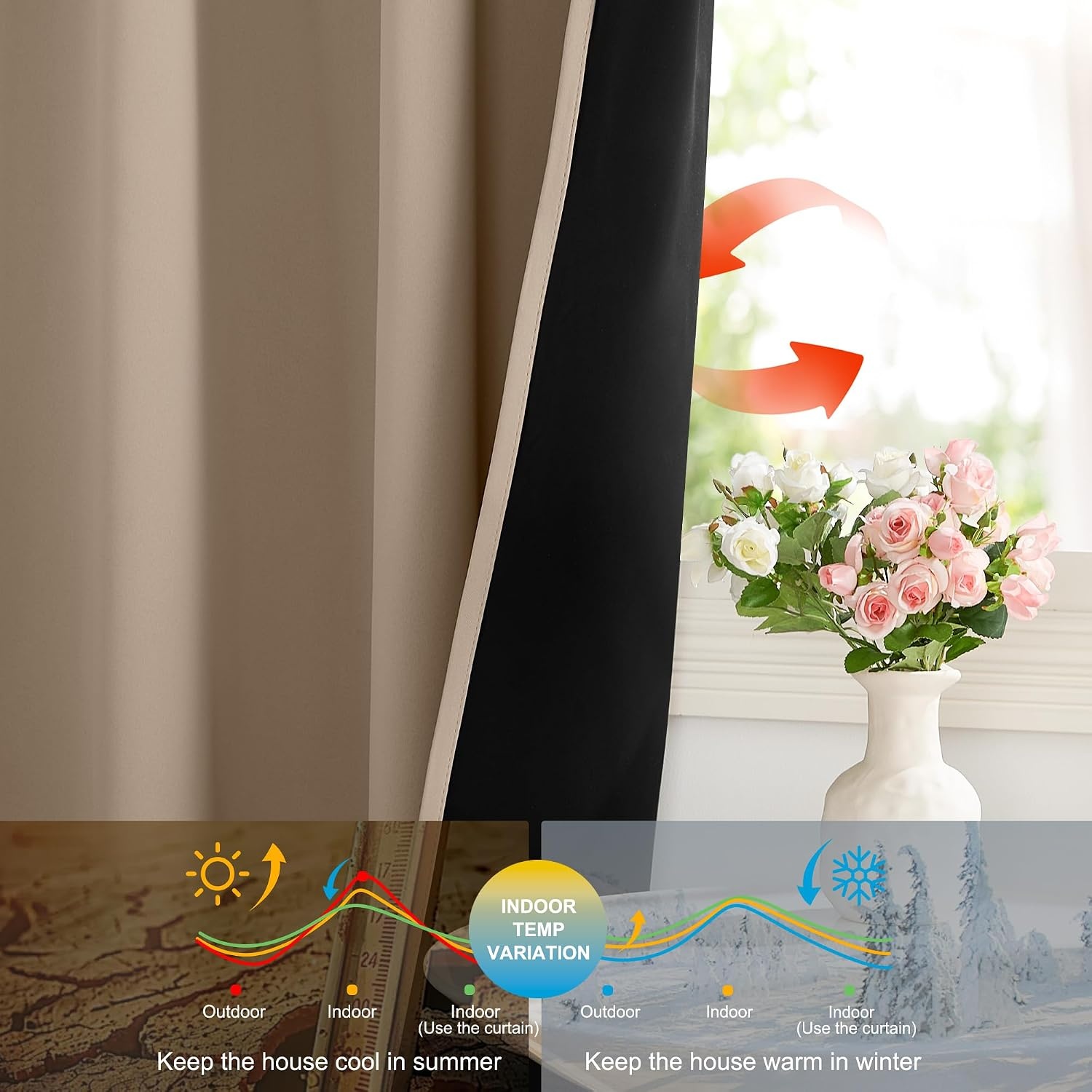 image:imageNICETOWN White Blackout Curtains 52 x 84 inches Long 2 Panels for BedroomTaupe