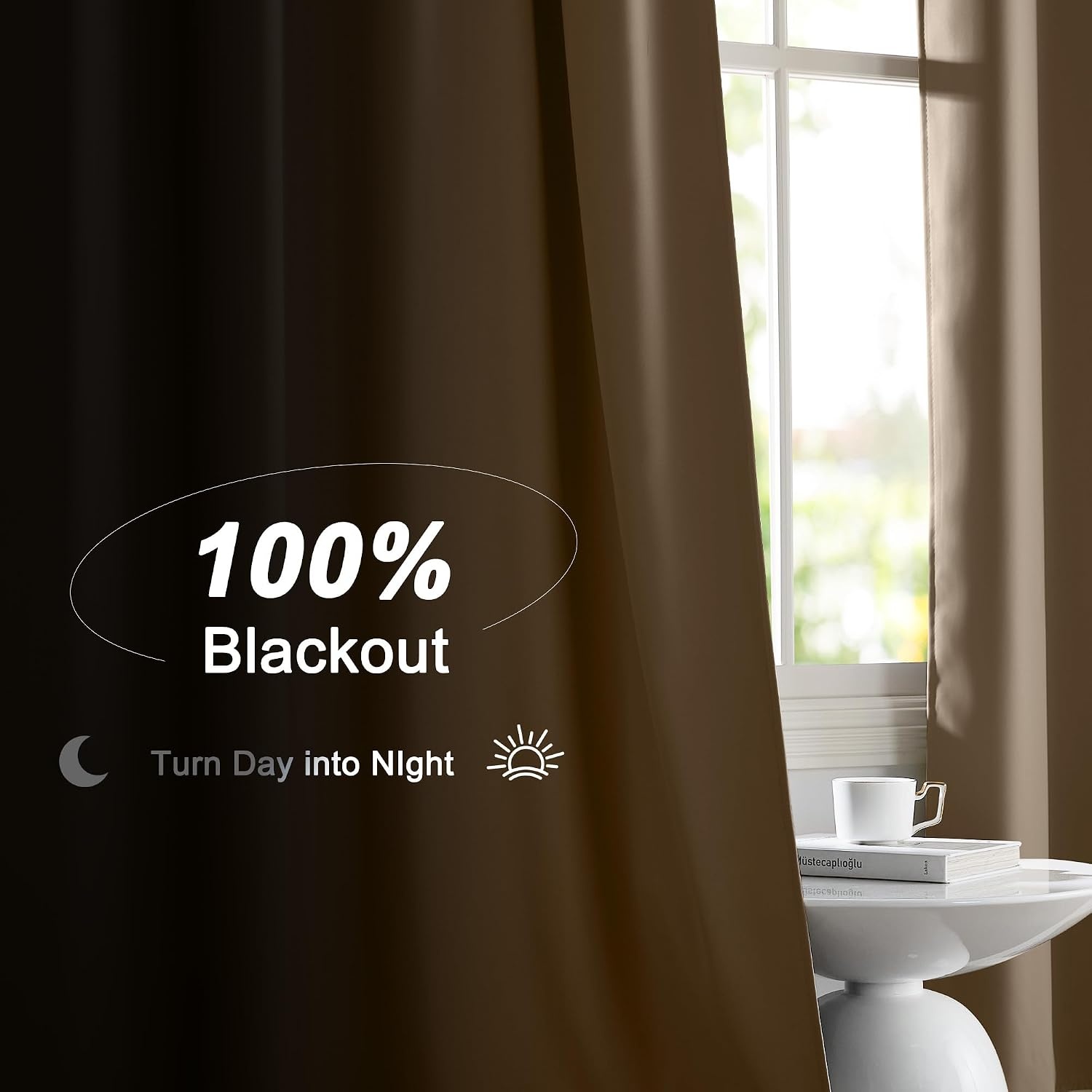 image:imageNICETOWN White Blackout Curtains 52 x 84 inches Long 2 Panels for BedroomTaupe