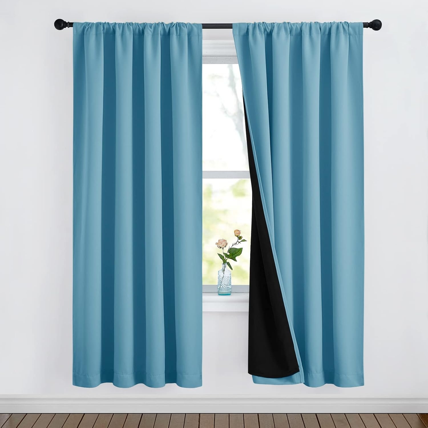 image:imageNICETOWN White Blackout Curtains 52 x 84 inches Long 2 Panels for BedroomTeal Blue