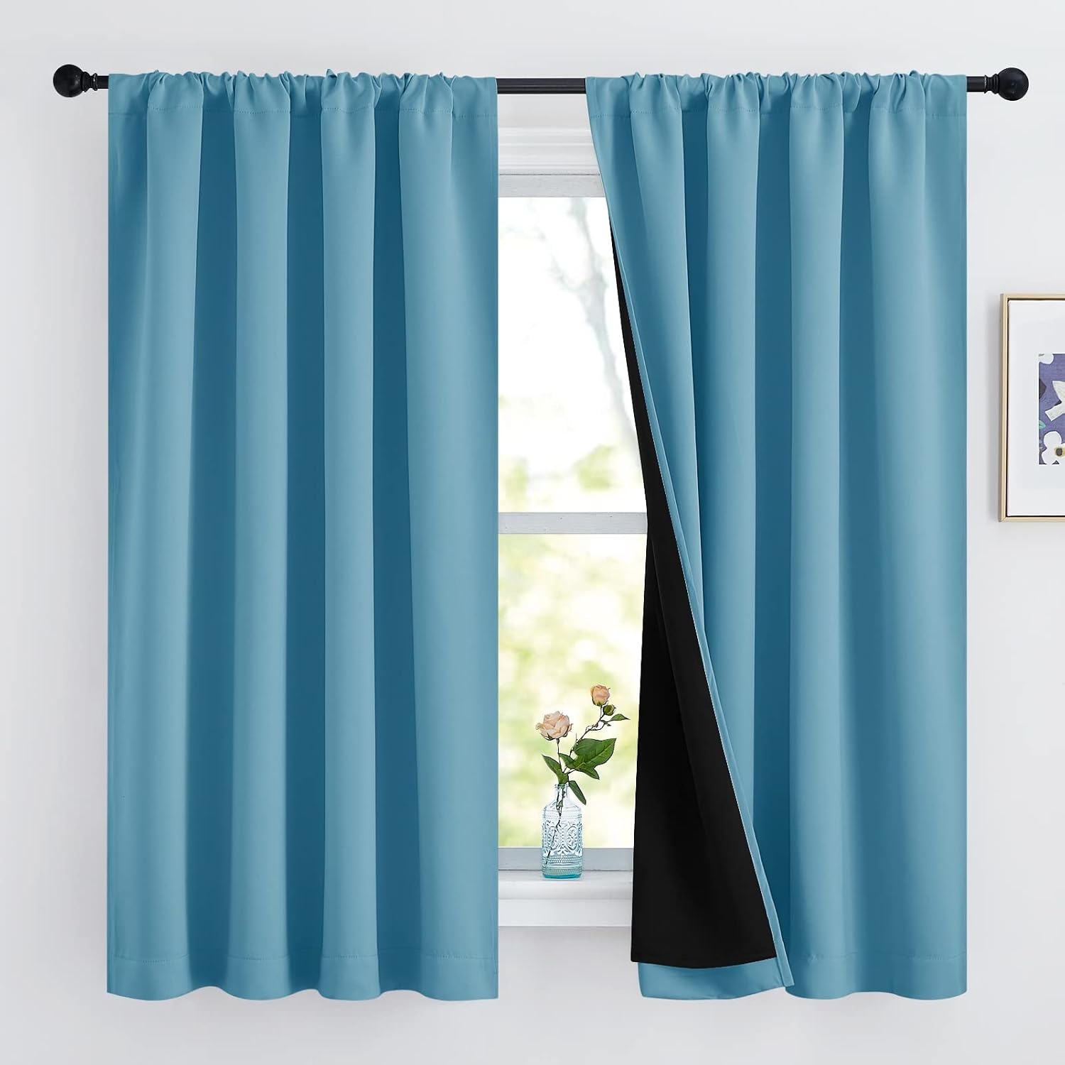 image:imageNICETOWN White Blackout Curtains 52 x 84 inches Long 2 Panels for BedroomTeal Blue