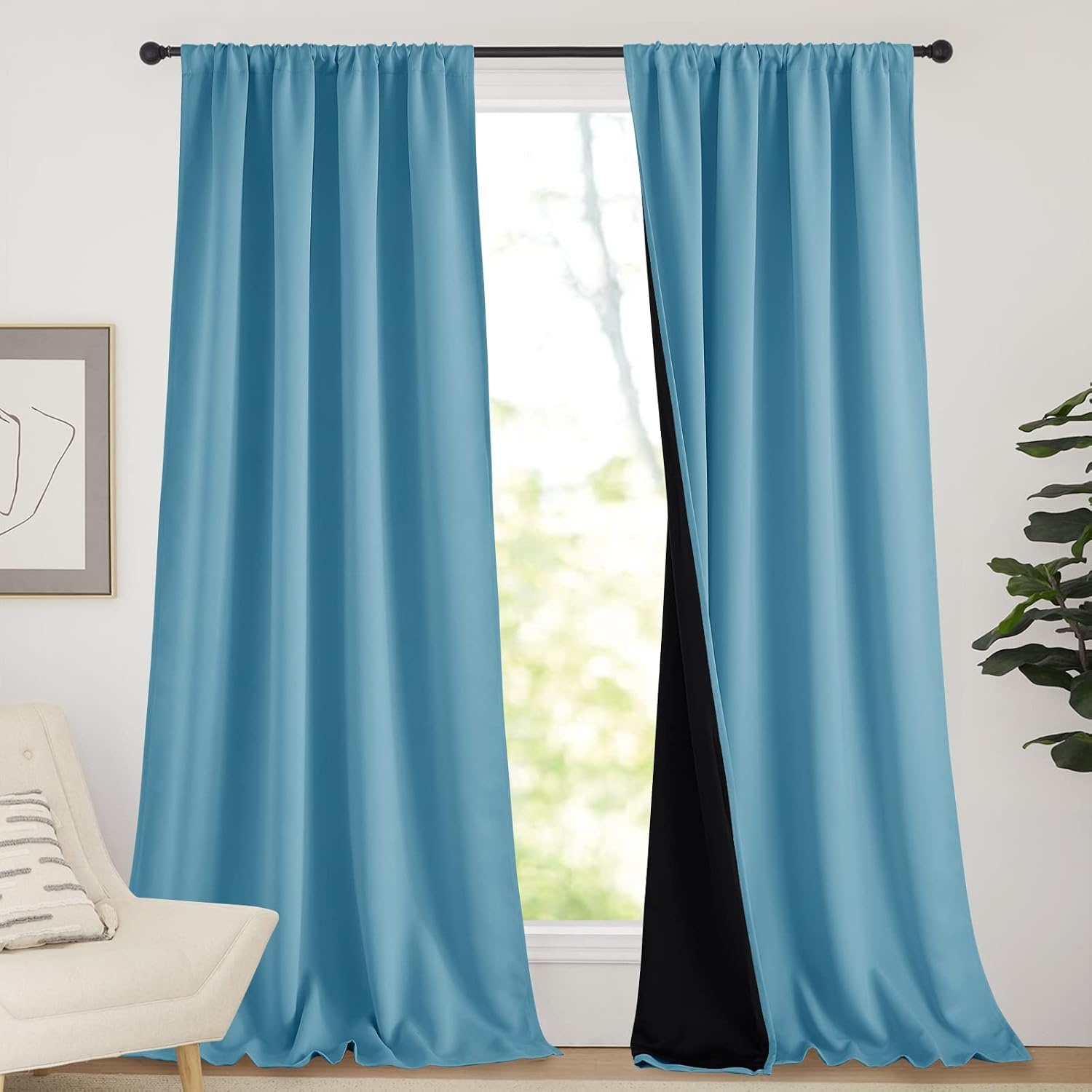 image:imageNICETOWN White Blackout Curtains 52 x 84 inches Long 2 Panels for BedroomTeal Blue