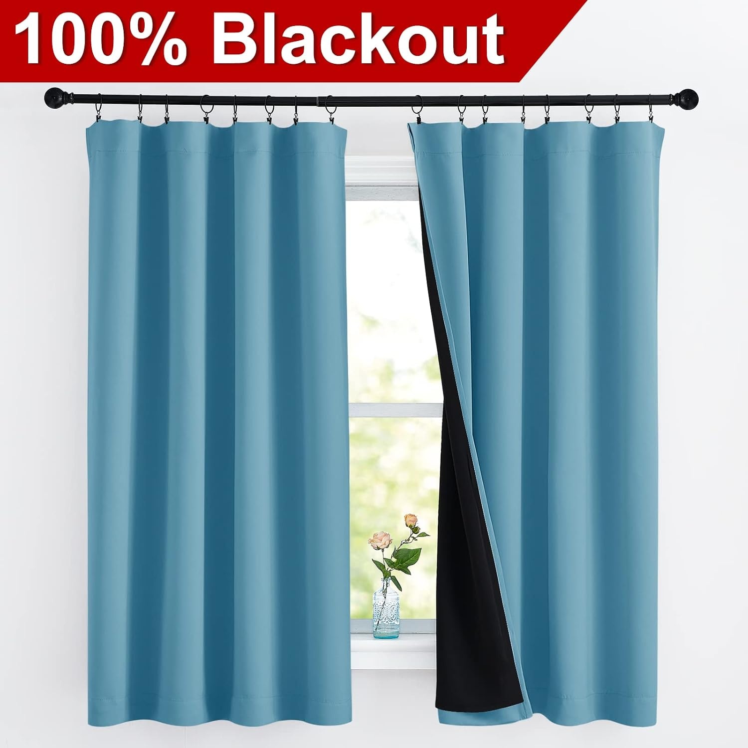 image:imageNICETOWN White Blackout Curtains 52 x 84 inches Long 2 Panels for BedroomTeal Blue