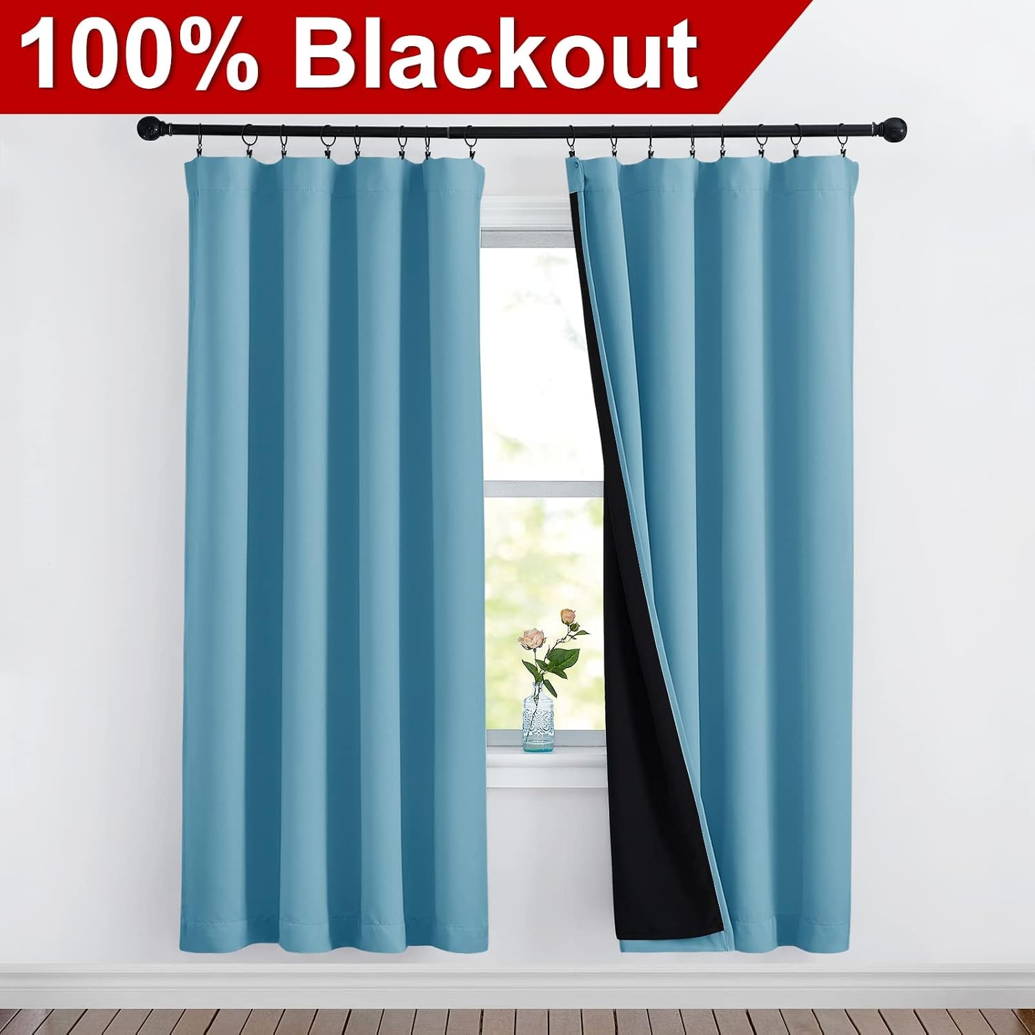 image:imageNICETOWN White Blackout Curtains 52 x 84 inches Long 2 Panels for BedroomTeal Blue