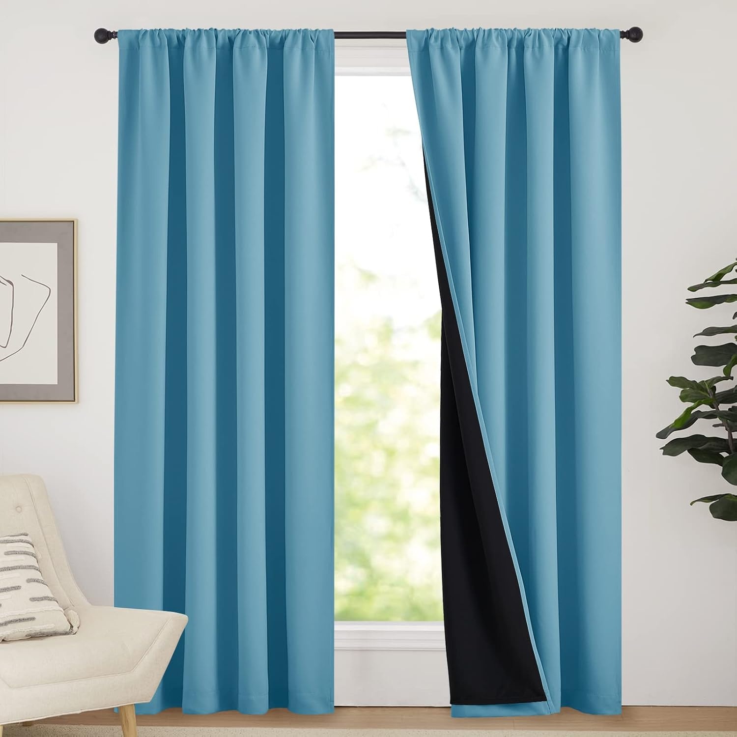 image:imageNICETOWN White Blackout Curtains 52 x 84 inches Long 2 Panels for BedroomTeal Blue