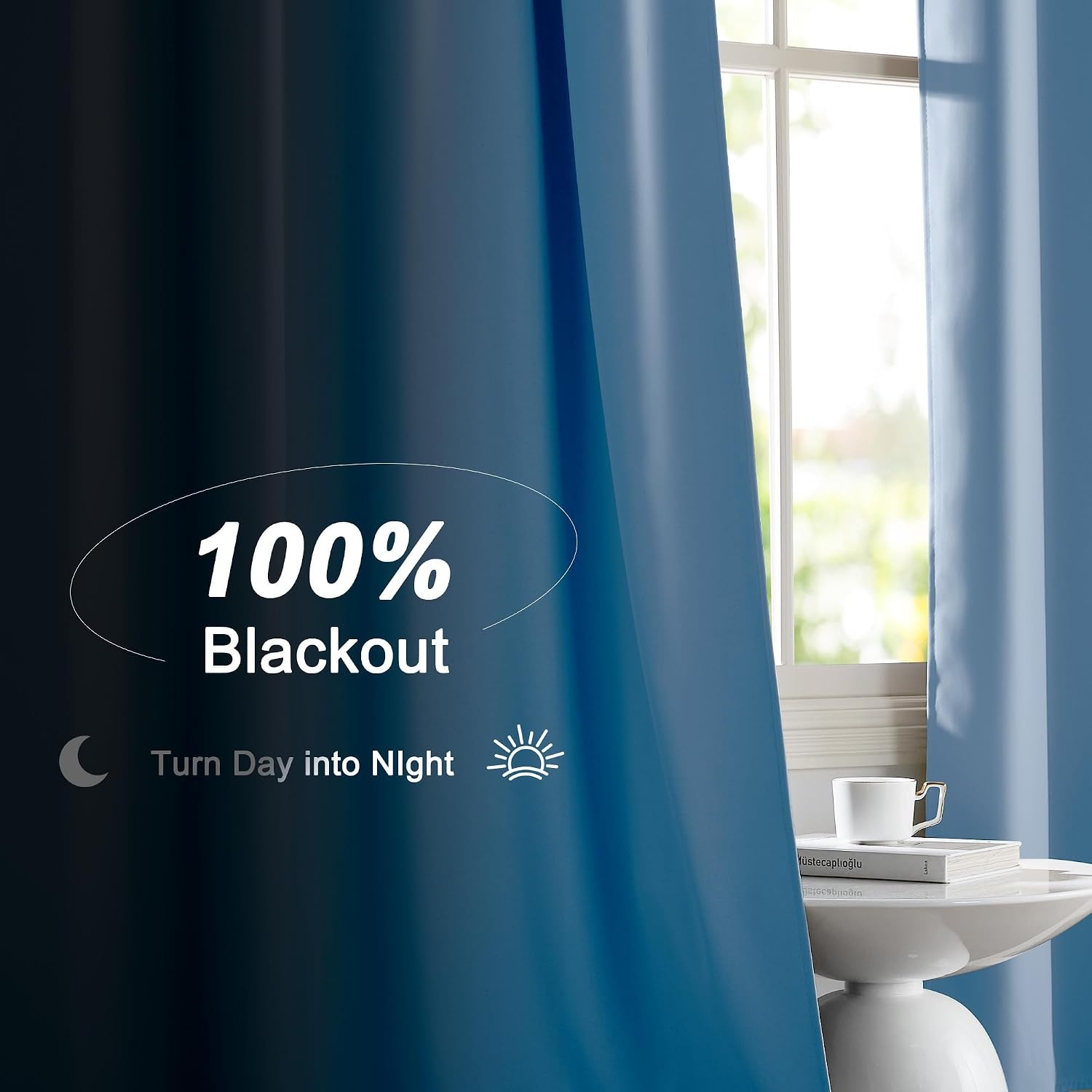 image:imageNICETOWN White Blackout Curtains 52 x 84 inches Long 2 Panels for BedroomVintage Blue