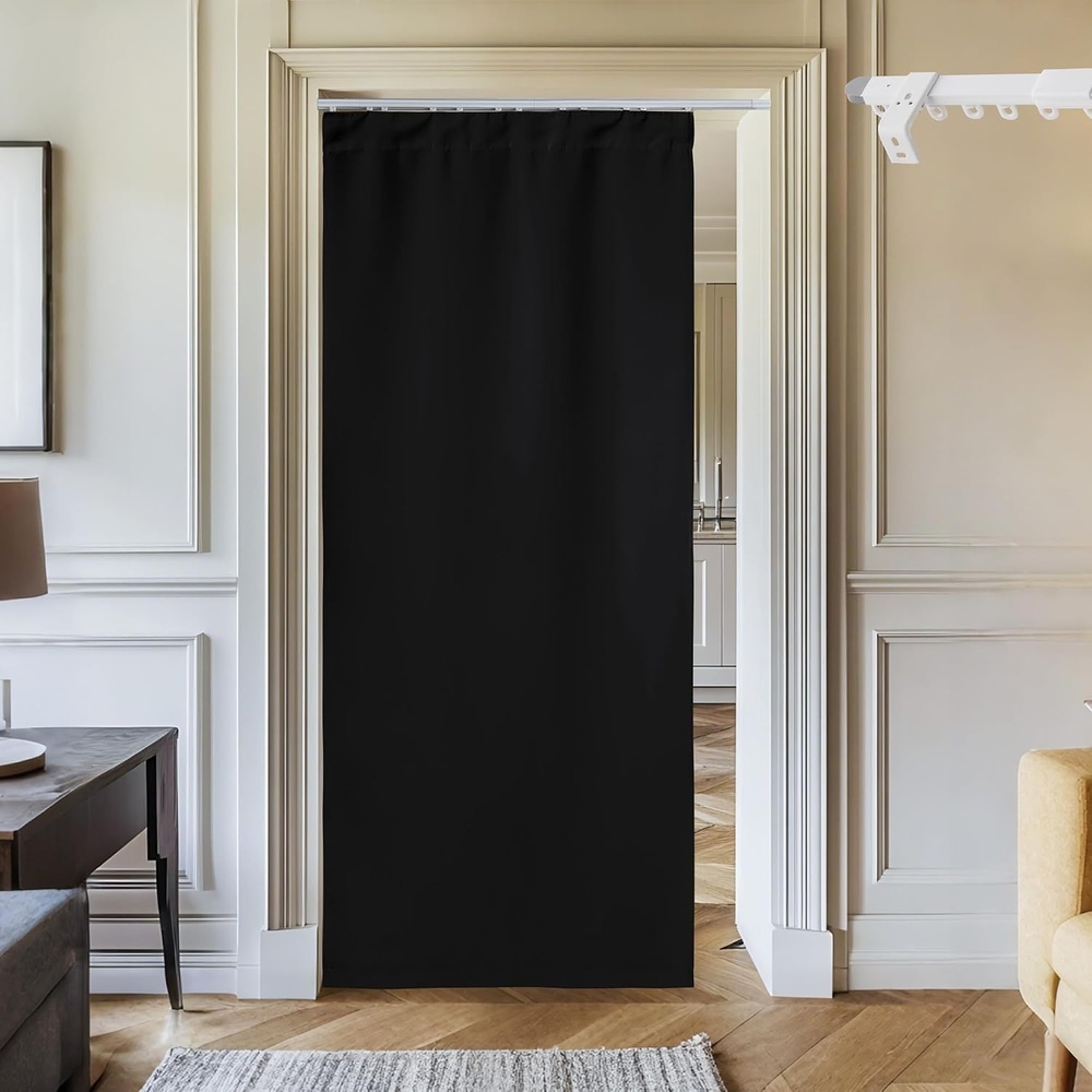 image:imageNICETOWN 100 Blackout Linen Curtain for Patio Sliding Door W100 x L84 inBlackwith Adjustable Ceiling Track