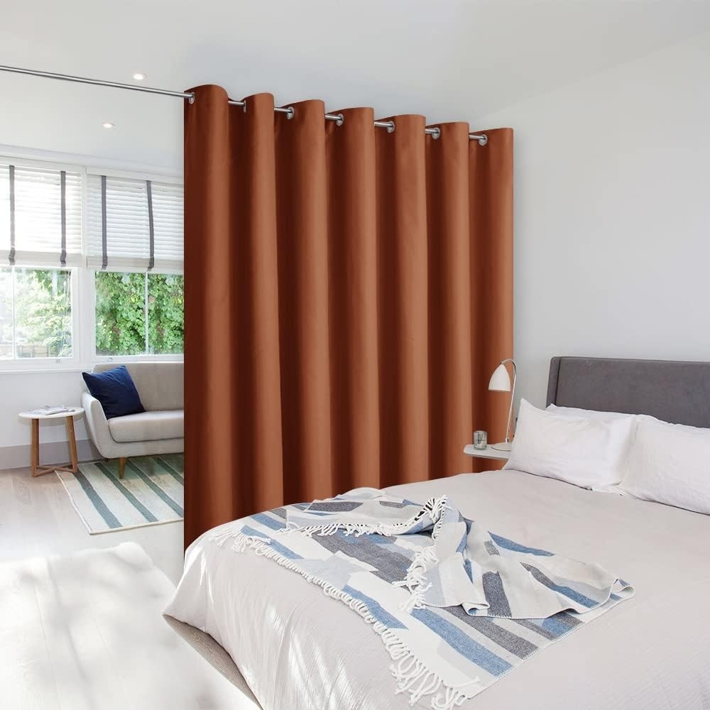 image:imageNICETOWN 100 Blackout Linen Curtain for Patio Sliding Door W100 x L84 inBurnt Orange