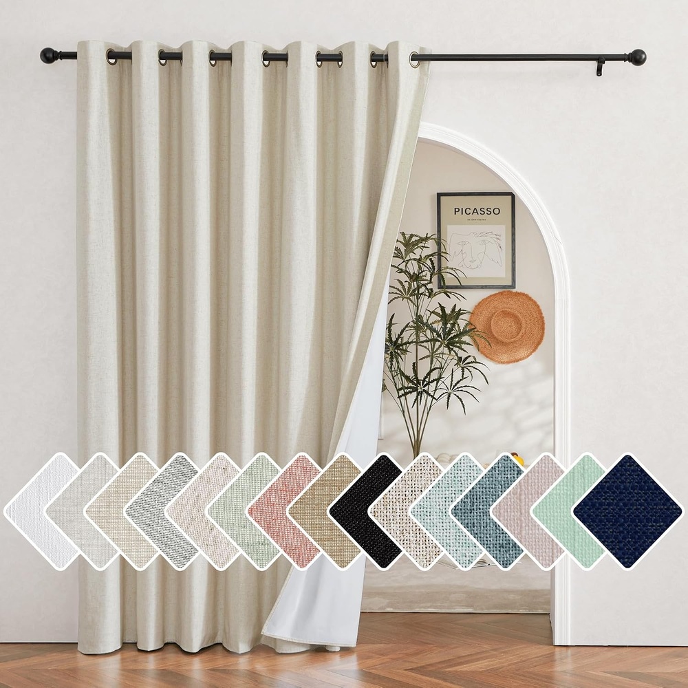 image:imageNICETOWN 100 Blackout Linen Curtain for Patio Sliding Door W100 x L84 inChampagne