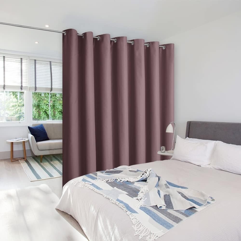 image:imageNICETOWN 100 Blackout Linen Curtain for Patio Sliding Door W100 x L84 inDry Rose