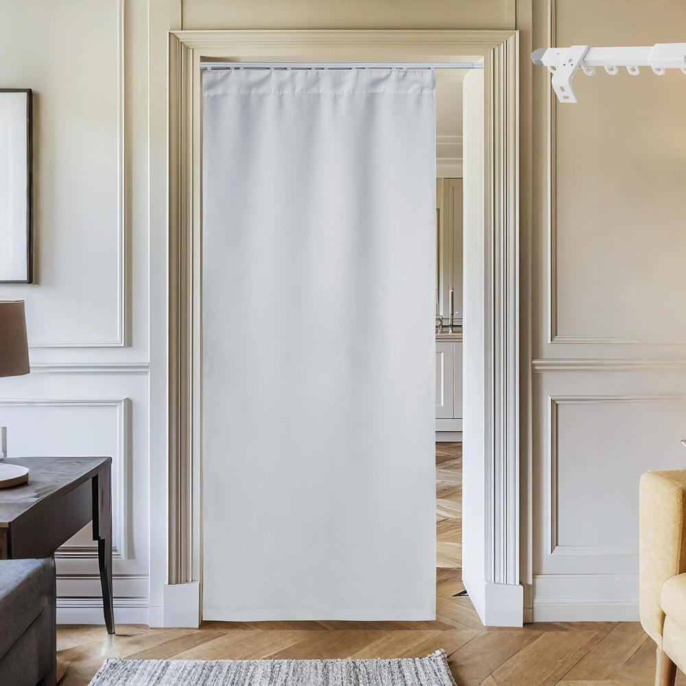 image:imageNICETOWN 100 Blackout Linen Curtain for Patio Sliding Door W100 x L84 inGreyish Whitewith Adjustable Ceiling Track