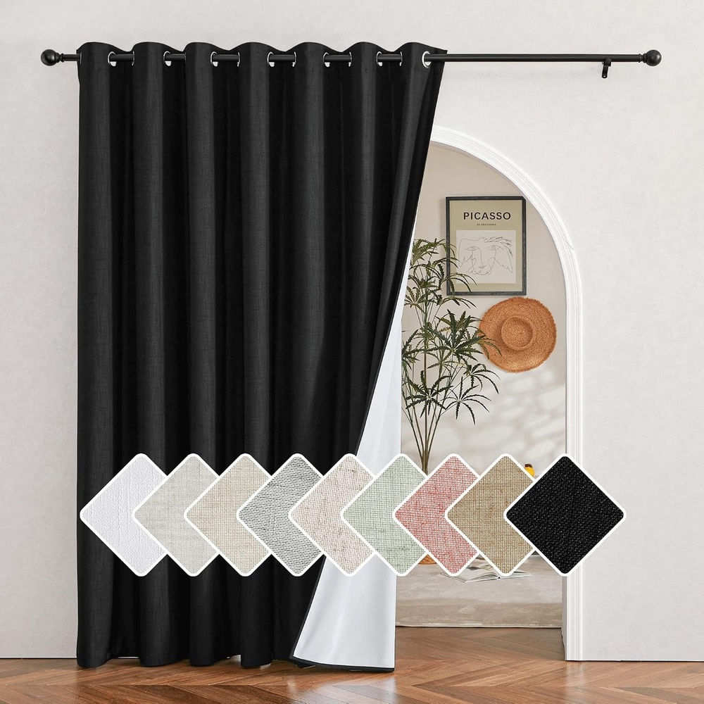 image:imageNICETOWN 100 Blackout Linen Curtain for Patio Sliding Door W100 x L84 inPure Black