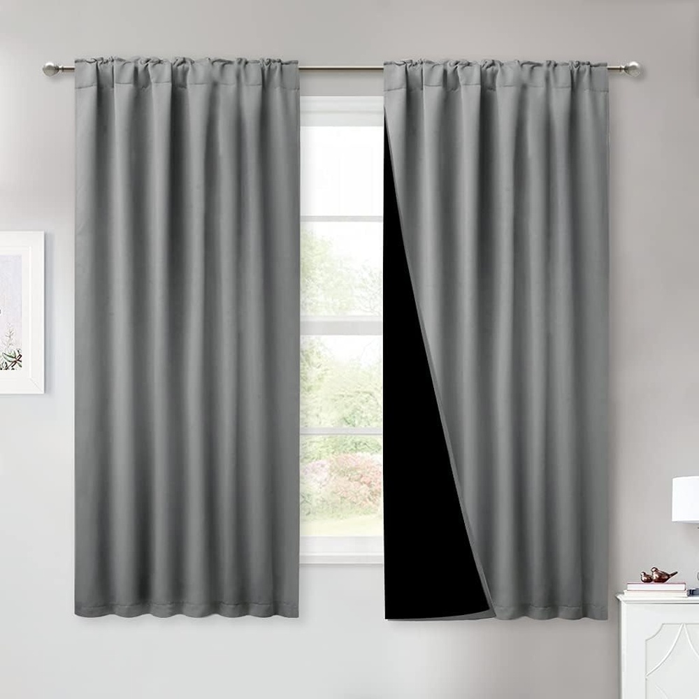 image:imageNICETOWN 100 Blackout Window Curtain Panels Cold and Full Light Blocking Drapes with Black Liner for Nursery 84 Inches Drop Thermal Insulated Draperies Pure White 2 Pieces 52 inches WideSilver Grey