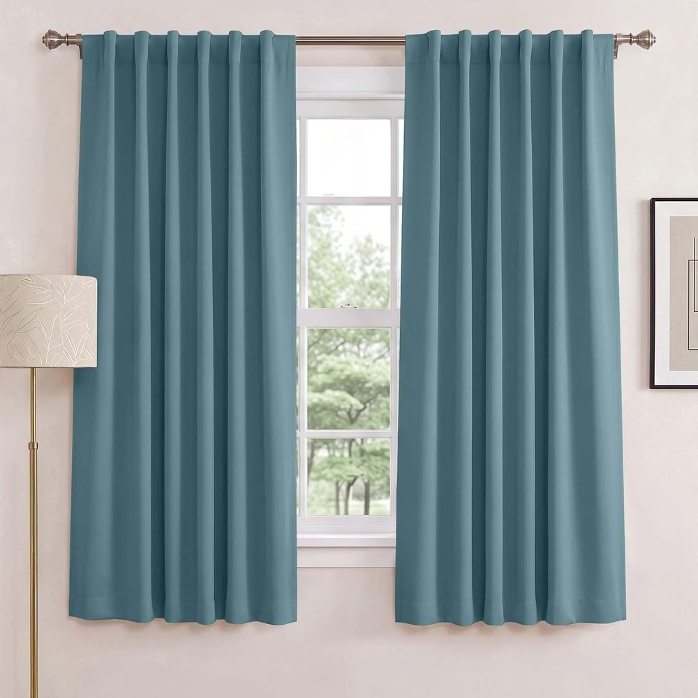 image:imageNICETOWN 100 Blackout Window Curtain Panels Cold and Full Light Blocking Drapes with Black Liner for Nursery 84 Inches Drop Thermal Insulated Draperies Pure White 2 Pieces 52 inches WideSea Teal