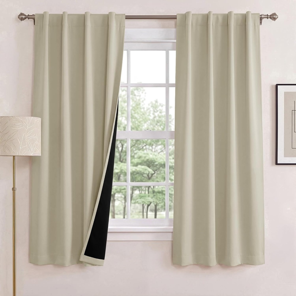 image:imageNICETOWN 100 Blackout Window Curtain Panels Cold and Full Light Blocking Drapes with Black Liner for Nursery 84 Inches Drop Thermal Insulated Draperies Pure White 2 Pieces 52 inches WideCream