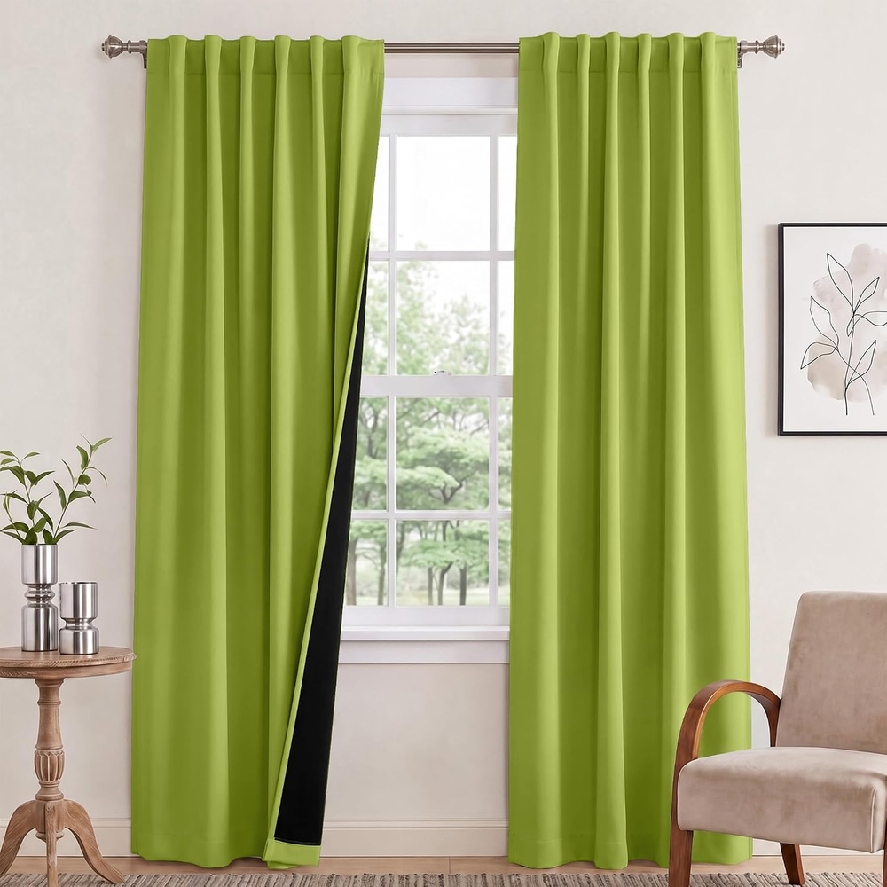 image:imageNICETOWN 100 Blackout Window Curtain Panels Cold and Full Light Blocking Drapes with Black Liner for Nursery 84 Inches Drop Thermal Insulated Draperies Pure White 2 Pieces 52 inches WideFresh Green