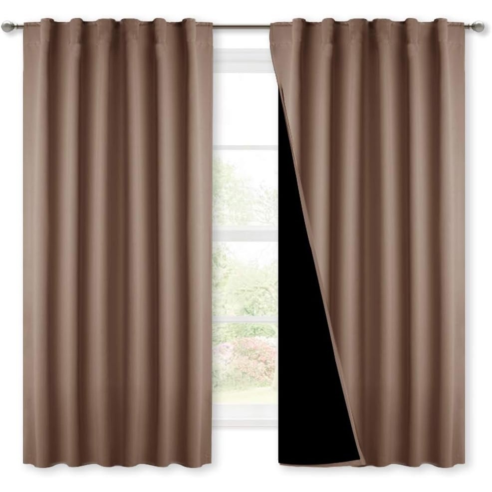 image:imageNICETOWN 100 Blackout Window Curtain Panels Cold and Full Light Blocking Drapes with Black Liner for Nursery 84 Inches Drop Thermal Insulated Draperies Pure White 2 Pieces 52 inches WideCappuccino