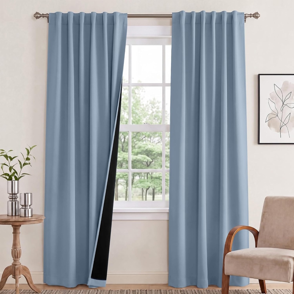 image:imageNICETOWN 100 Blackout Window Curtain Panels Cold and Full Light Blocking Drapes with Black Liner for Nursery 84 Inches Drop Thermal Insulated Draperies Pure White 2 Pieces 52 inches WideVintage Blue