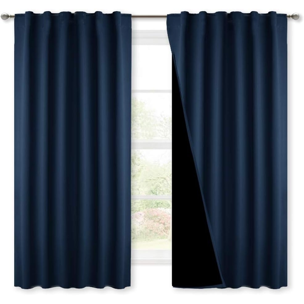 image:imageNICETOWN 100 Blackout Window Curtain Panels Cold and Full Light Blocking Drapes with Black Liner for Nursery 84 Inches Drop Thermal Insulated Draperies Pure White 2 Pieces 52 inches WideNavy