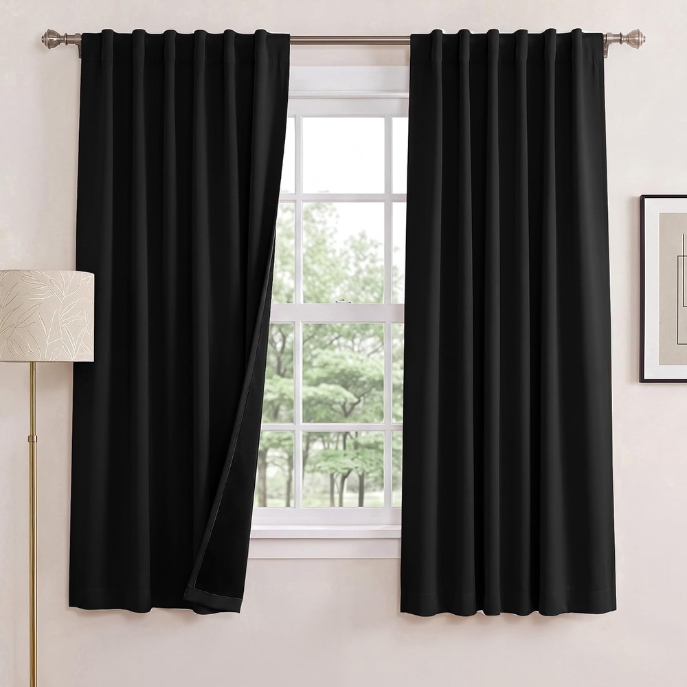 image:imageNICETOWN 100 Blackout Window Curtain Panels Cold and Full Light Blocking Drapes with Black Liner for Nursery 84 Inches Drop Thermal Insulated Draperies Pure White 2 Pieces 52 inches WideBlack