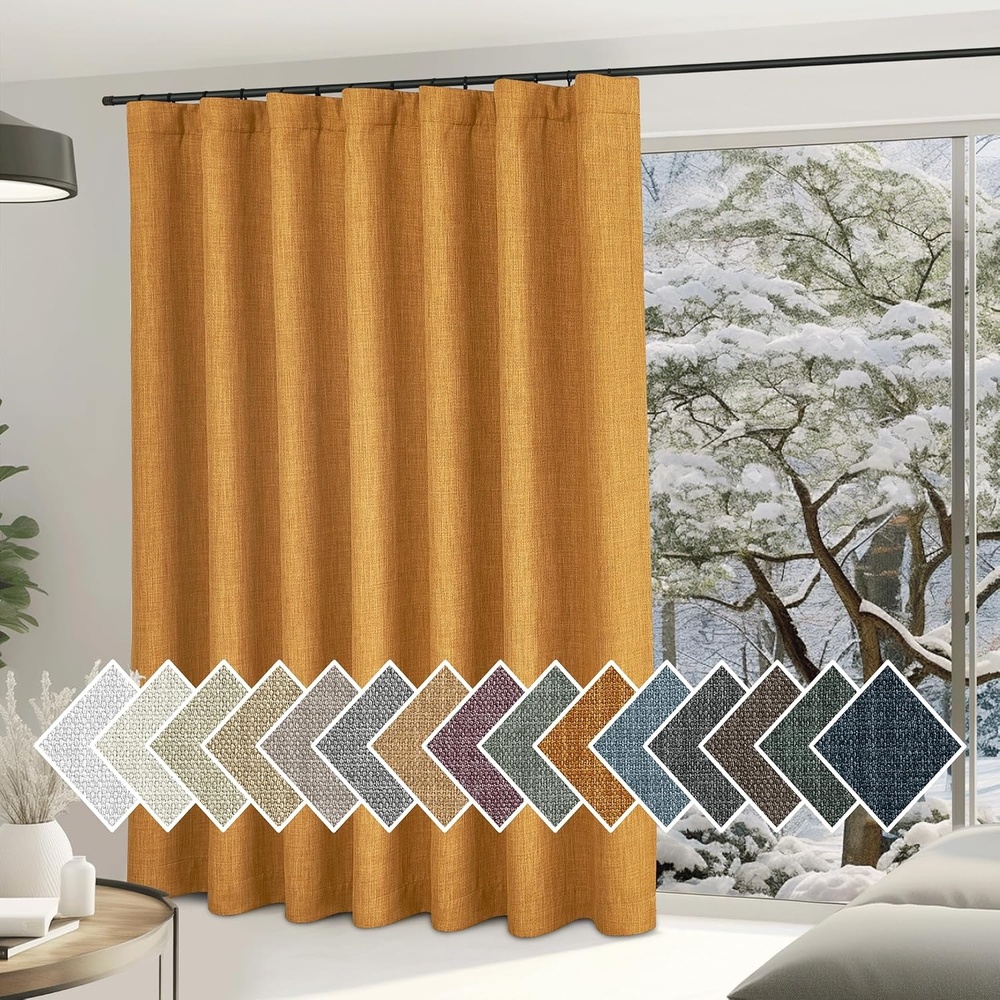 image:imageNICETOWN 2 Panels Faux Linen 100 Blackout Curtains for Living Room Rod PocketBack TabHook Belt Room Darkening Window Treatment with Liner Thermal Curtains for Bedroom Natural W50 x L96Hook Belt Gold Brown