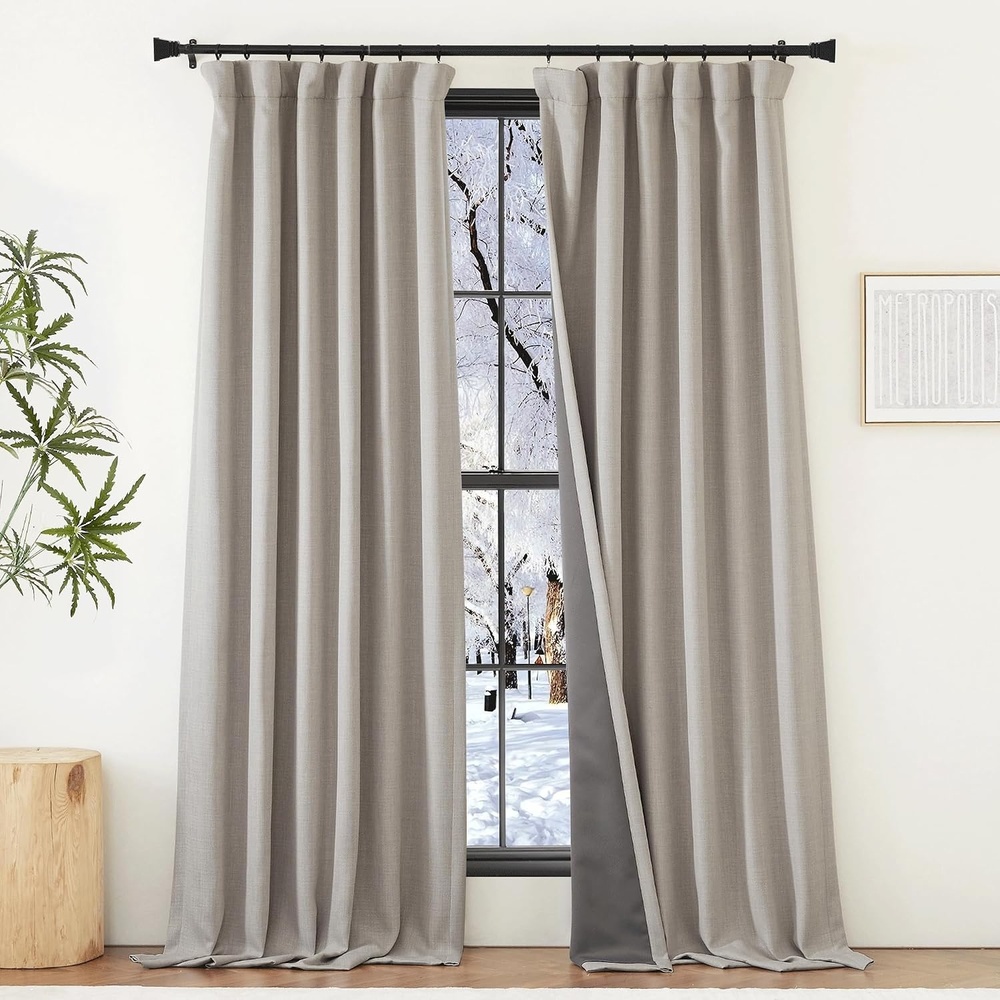 image:imageNICETOWN 2 Panels Faux Linen 100 Blackout Curtains for Living Room Rod PocketBack TabHook Belt Room Darkening Window Treatment with Liner Thermal Curtains for Bedroom Natural W50 x L96100 Blackout Angora