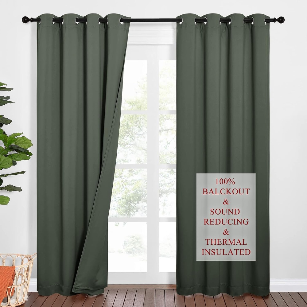 image:imageNICETOWN Sound Barrier 100 Blackout Divider Curtains 84 Noise Heat and Cold Blocking Drapes with Felt Fabric Lining for Noise ReducingNurseryDaytime SleepBedroom White 2 PCs 52 WideDark Mallard