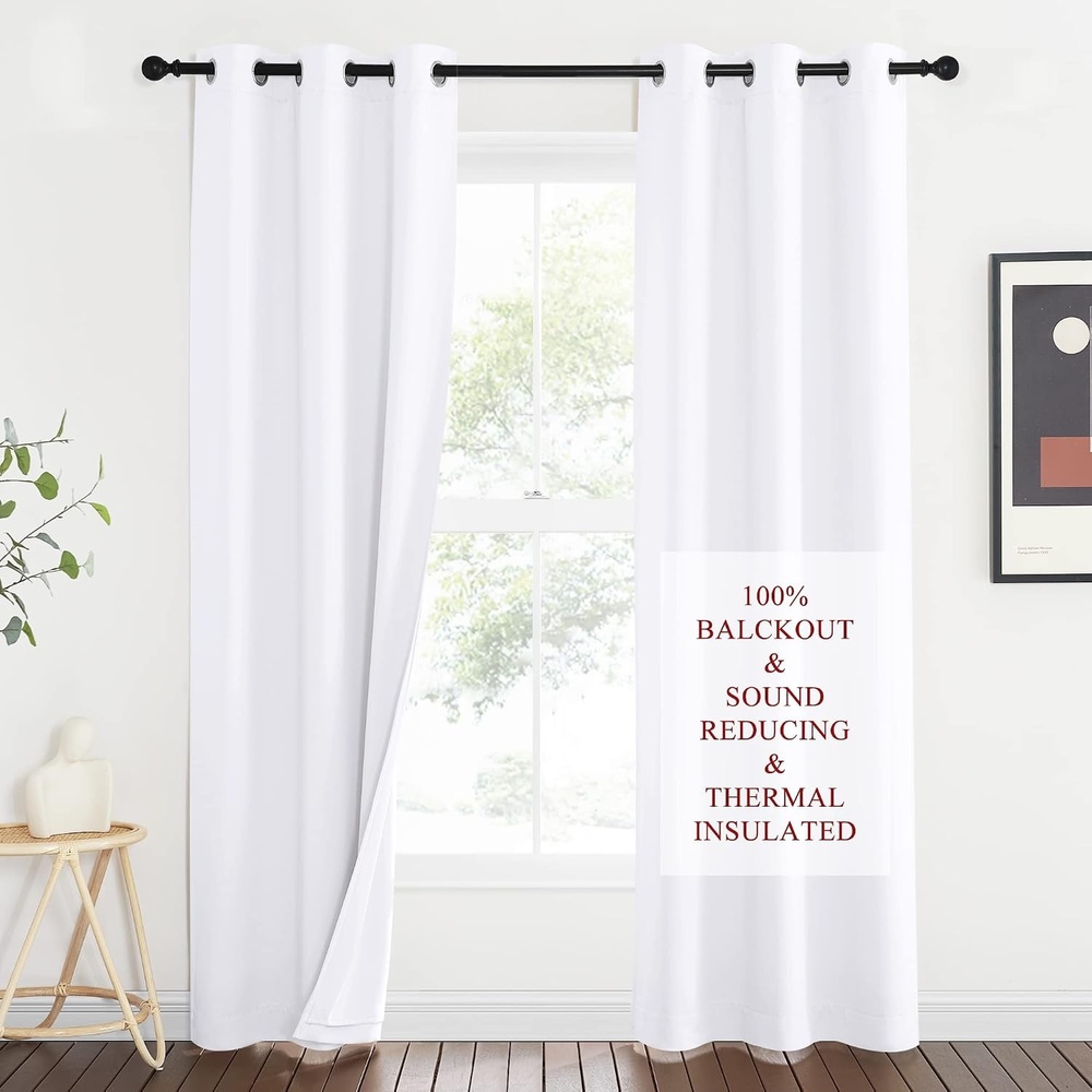 image:imageNICETOWN Sound Barrier 100 Blackout Divider Curtains 84 Noise Heat and Cold Blocking Drapes with Felt Fabric Lining for Noise ReducingNurseryDaytime SleepBedroom White 2 PCs 52 WidePure White