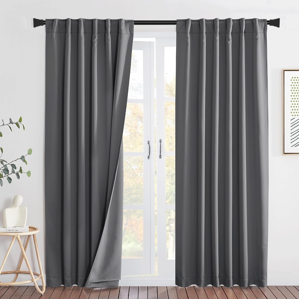 image:imageNICETOWN Sound Barrier 100 Blackout Divider Curtains 84 Noise Heat and Cold Blocking Drapes with Felt Fabric Lining for Noise ReducingNurseryDaytime SleepBedroom White 2 PCs 52 WideGrey Back Tab