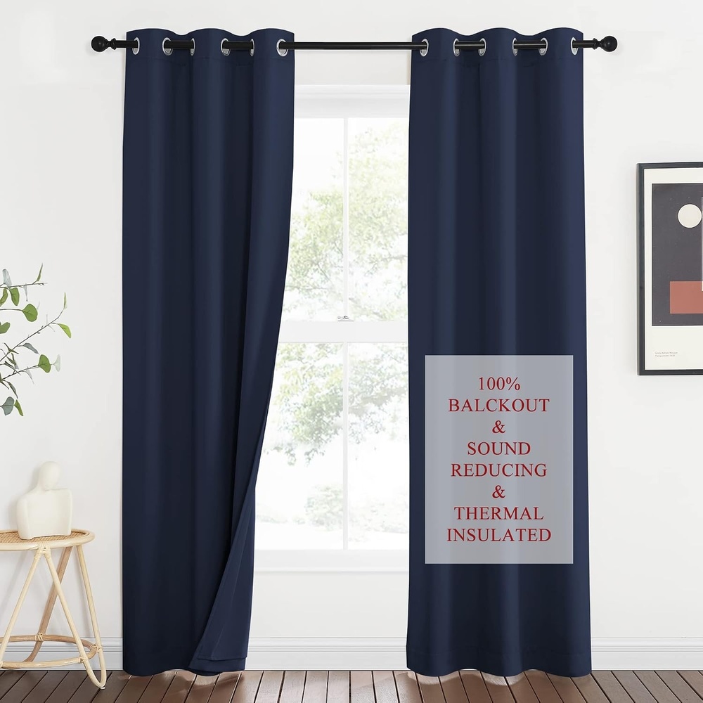 image:imageNICETOWN Sound Barrier 100 Blackout Divider Curtains 84 Noise Heat and Cold Blocking Drapes with Felt Fabric Lining for Noise ReducingNurseryDaytime SleepBedroom White 2 PCs 52 WideNavy