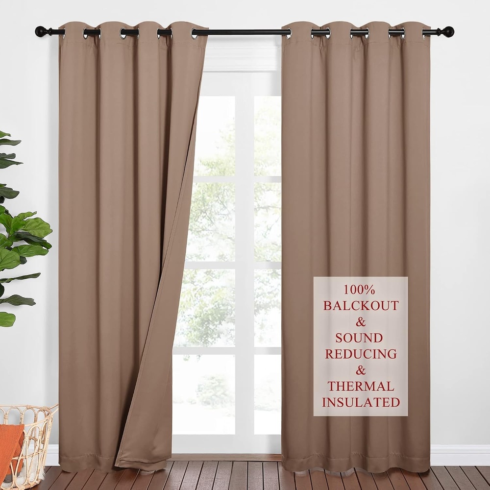 image:imageNICETOWN Sound Barrier 100 Blackout Divider Curtains 84 Noise Heat and Cold Blocking Drapes with Felt Fabric Lining for Noise ReducingNurseryDaytime SleepBedroom White 2 PCs 52 WideCappuccino