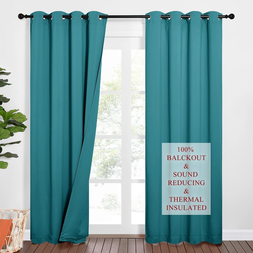 image:imageNICETOWN Sound Barrier 100 Blackout Divider Curtains 84 Noise Heat and Cold Blocking Drapes with Felt Fabric Lining for Noise ReducingNurseryDaytime SleepBedroom White 2 PCs 52 WidePeacock Teal