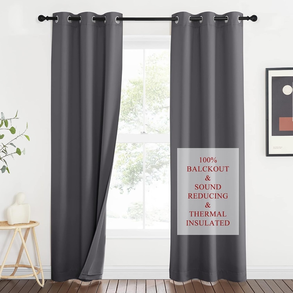 image:imageNICETOWN Sound Barrier 100 Blackout Divider Curtains 84 Noise Heat and Cold Blocking Drapes with Felt Fabric Lining for Noise ReducingNurseryDaytime SleepBedroom White 2 PCs 52 WideGrey