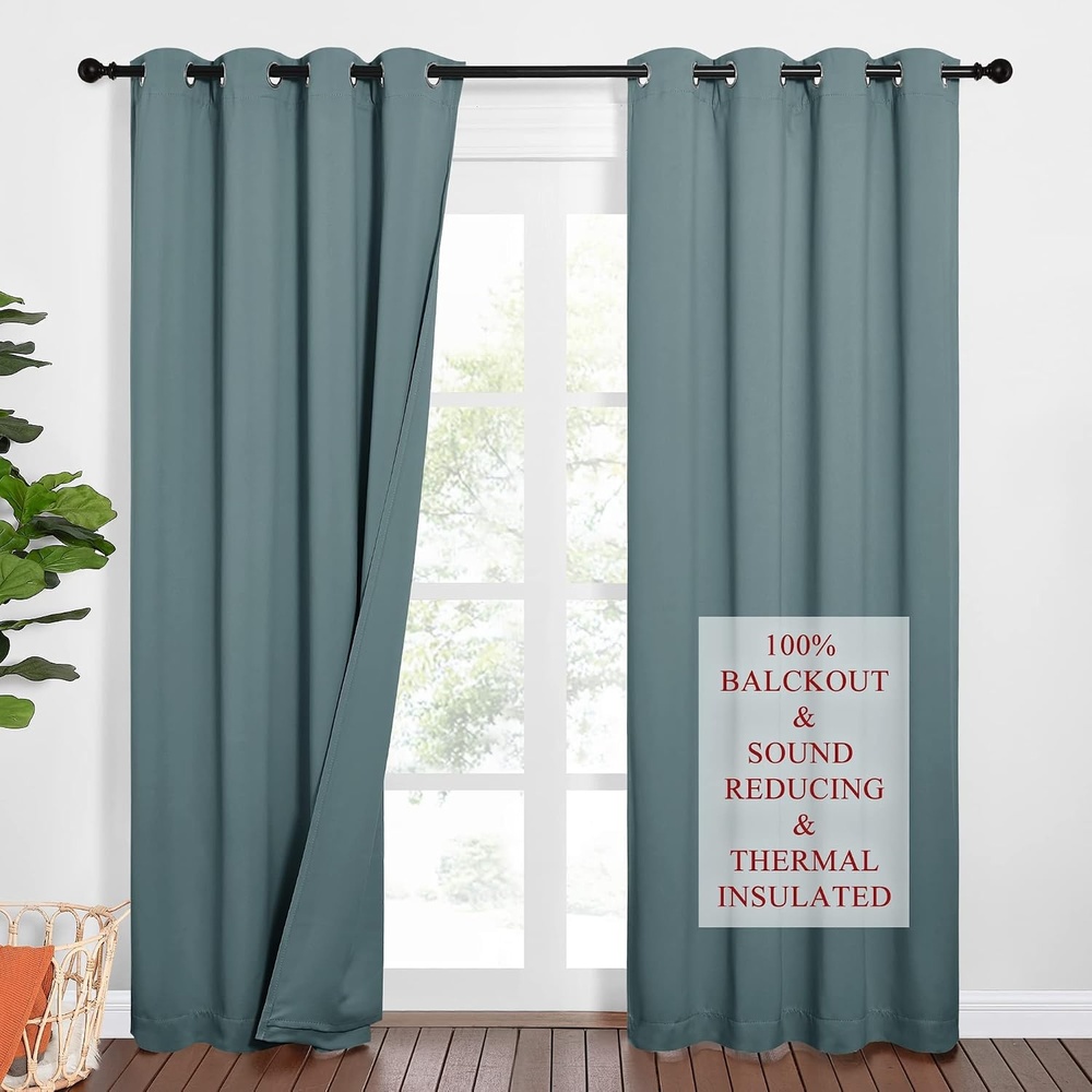 image:imageNICETOWN Sound Barrier 100 Blackout Divider Curtains 84 Noise Heat and Cold Blocking Drapes with Felt Fabric Lining for Noise ReducingNurseryDaytime SleepBedroom White 2 PCs 52 WideGreyish Blue