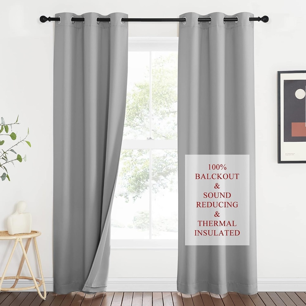 image:imageNICETOWN Sound Barrier 100 Blackout Divider Curtains 84 Noise Heat and Cold Blocking Drapes with Felt Fabric Lining for Noise ReducingNurseryDaytime SleepBedroom White 2 PCs 52 WideSilver Grey