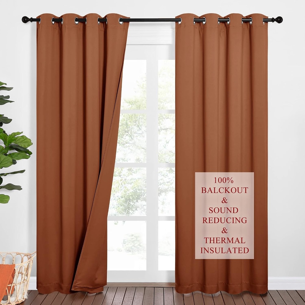 image:imageNICETOWN Sound Barrier 100 Blackout Divider Curtains 84 Noise Heat and Cold Blocking Drapes with Felt Fabric Lining for Noise ReducingNurseryDaytime SleepBedroom White 2 PCs 52 WideBurnt Orange
