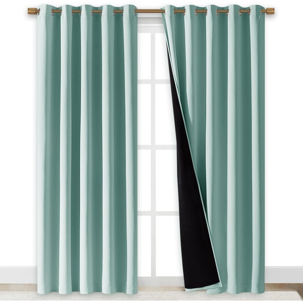 image:imageNICETOWN Total Shade Patio Door Curtain HeavyDuty Full Light Shading Sliding Door Drape Room Divider Curtain Vertical Blinds for Window1 Panels 100 inches Wide x 84 inches Long GrayAqua Blue