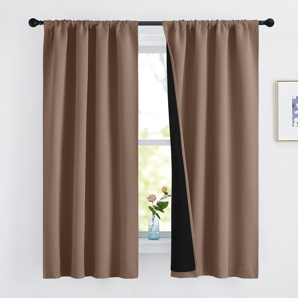image:imageNICETOWN White Blackout Curtains 52 x 84 inches Long 2 Panels for BedroomCappuccino