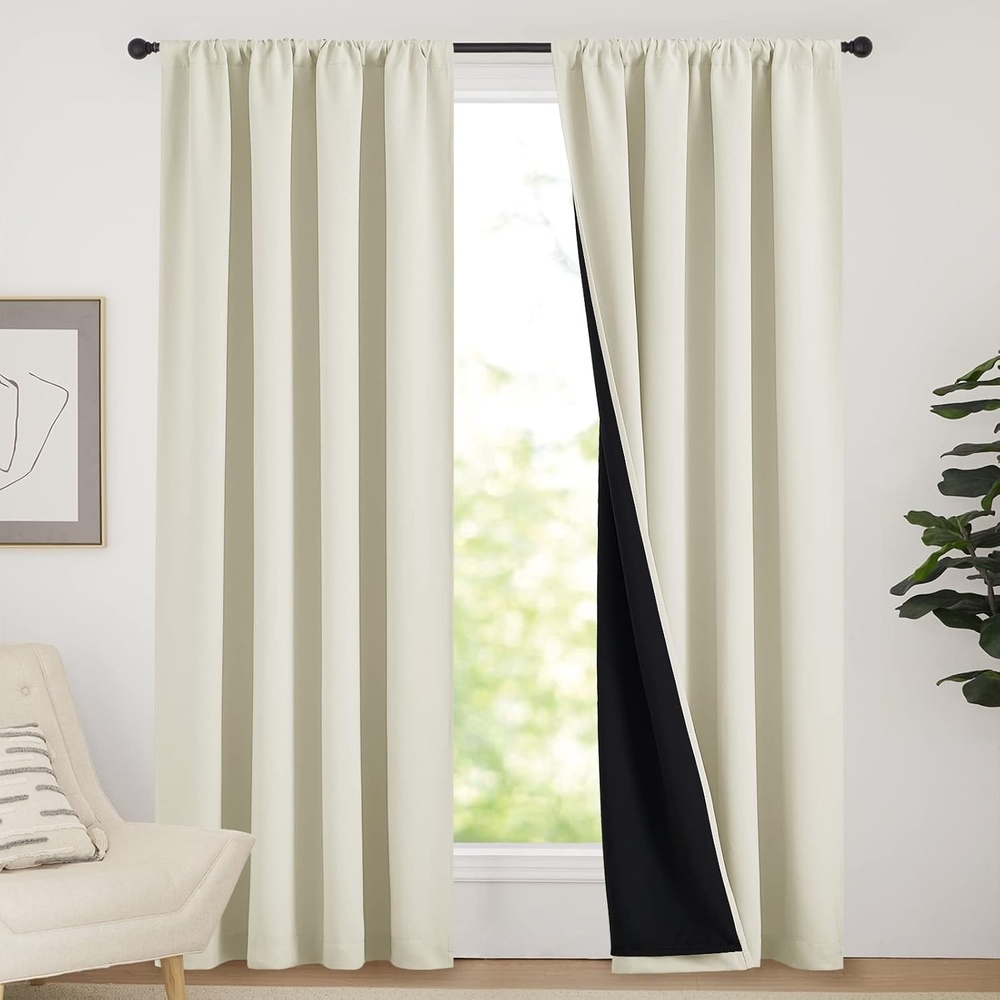 image:imageNICETOWN White Blackout Curtains 52 x 84 inches Long 2 Panels for BedroomCream Beige