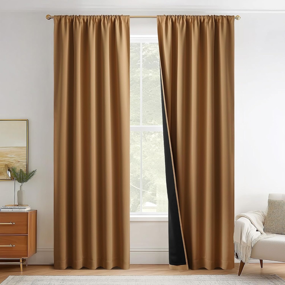 image:imageNICETOWN White Blackout Curtains 52 x 84 inches Long 2 Panels for BedroomGold Brown