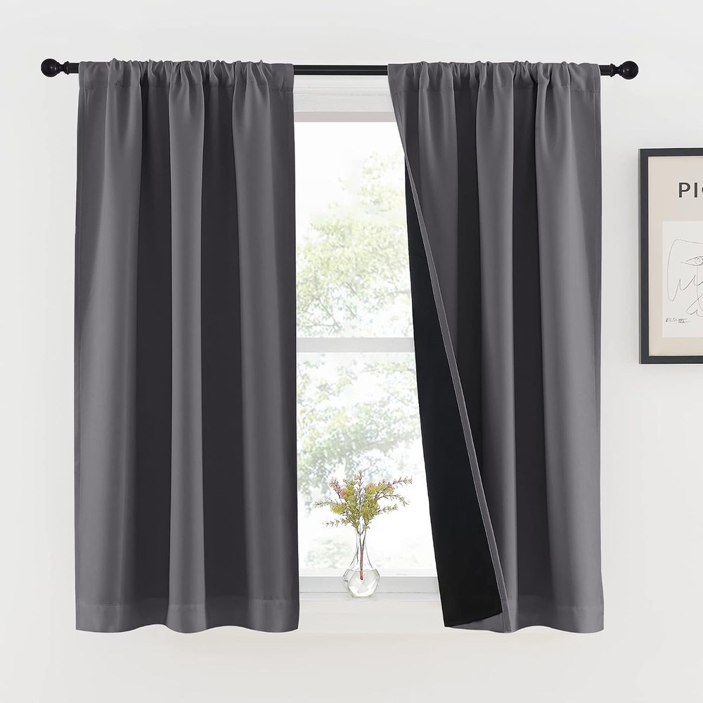 image:imageNICETOWN White Blackout Curtains 52 x 84 inches Long 2 Panels for BedroomGrey