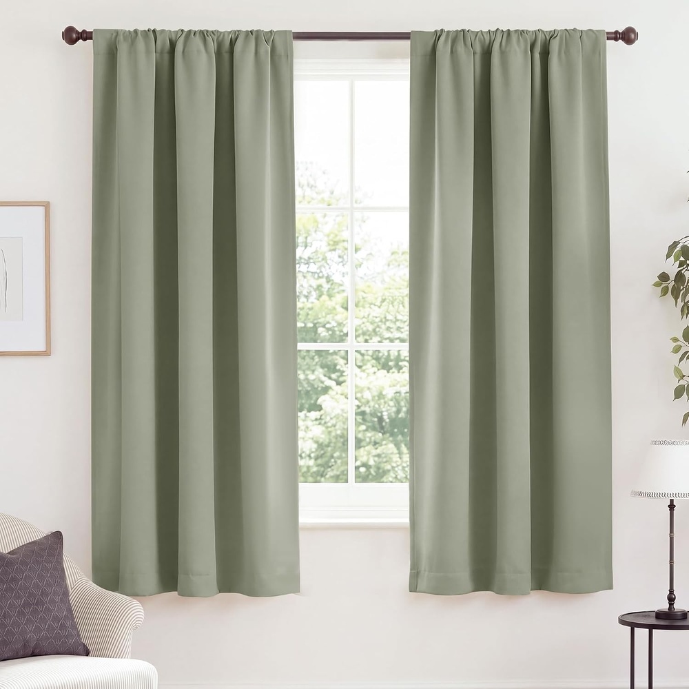 image:imageNICETOWN White Blackout Curtains 52 x 84 inches Long 2 Panels for BedroomGreyish Green