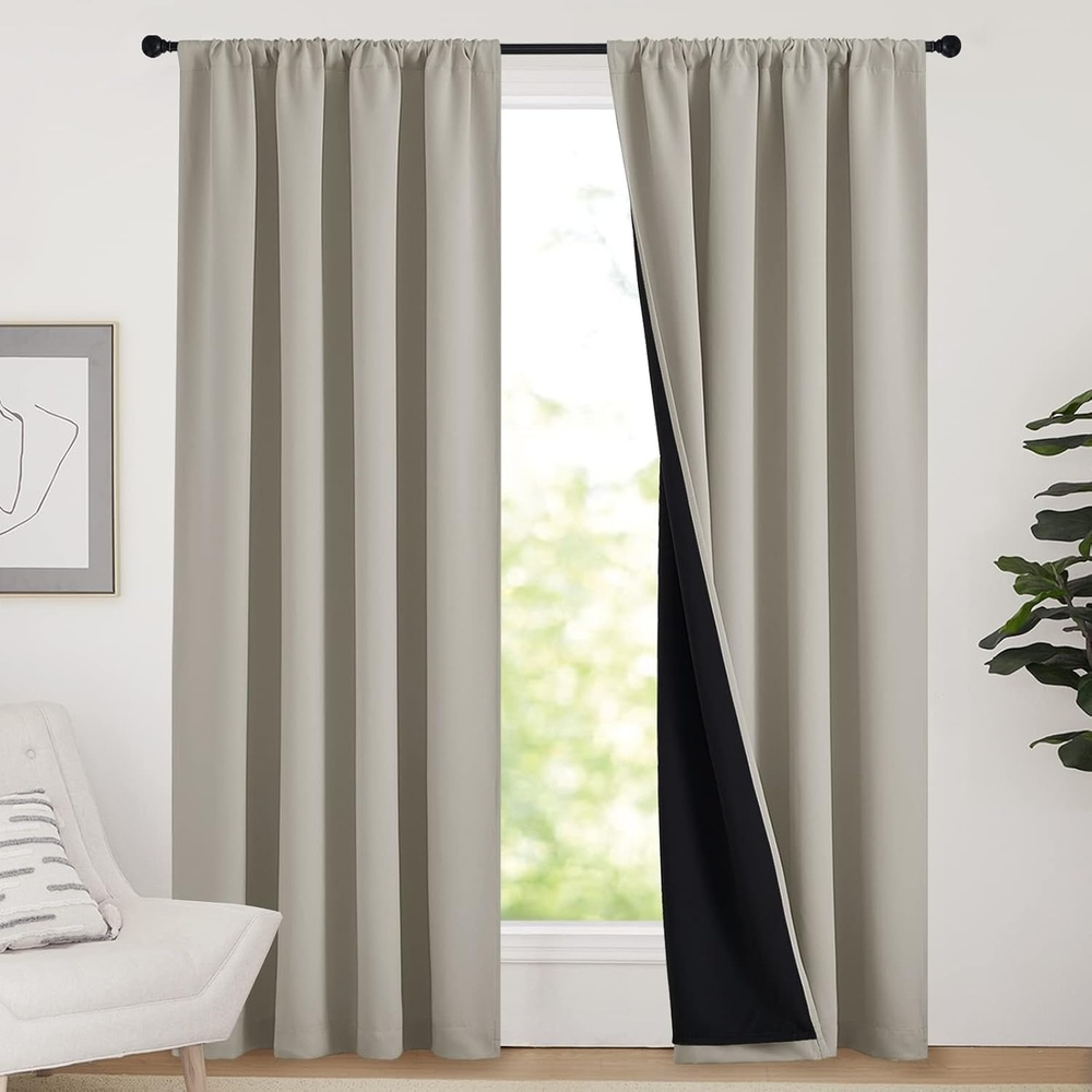 image:imageNICETOWN White Blackout Curtains 52 x 84 inches Long 2 Panels for BedroomNatural