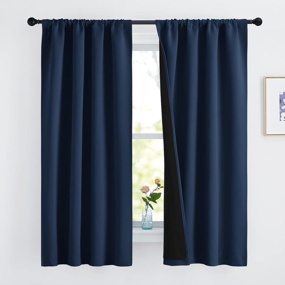 image:imageNICETOWN White Blackout Curtains 52 x 84 inches Long 2 Panels for BedroomNavy