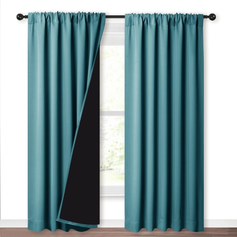 image:imageNICETOWN White Blackout Curtains 52 x 84 inches Long 2 Panels for BedroomPeacock Teal