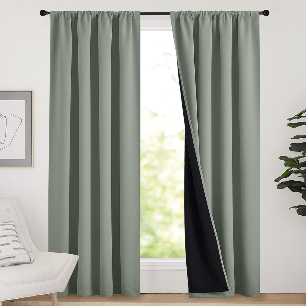image:imageNICETOWN White Blackout Curtains 52 x 84 inches Long 2 Panels for BedroomSage Green