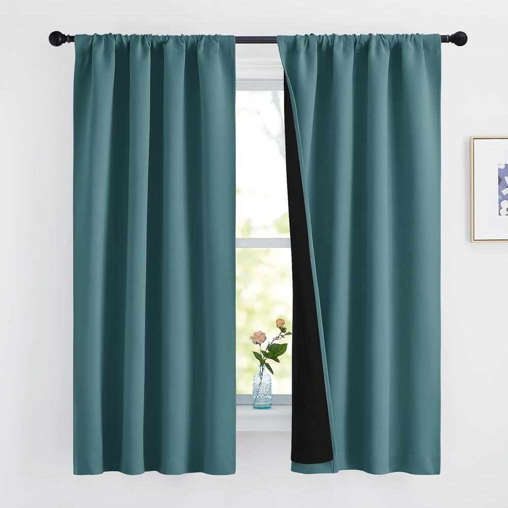 image:imageNICETOWN White Blackout Curtains 52 x 84 inches Long 2 Panels for BedroomSea Teal