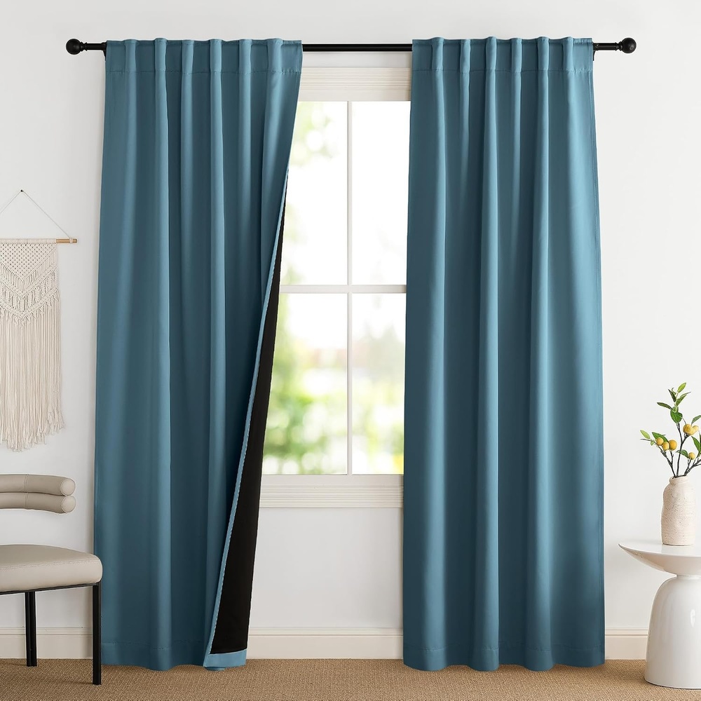 image:imageNICETOWN White Blackout Curtains 52 x 84 inches Long 2 Panels for BedroomSmoky Blue