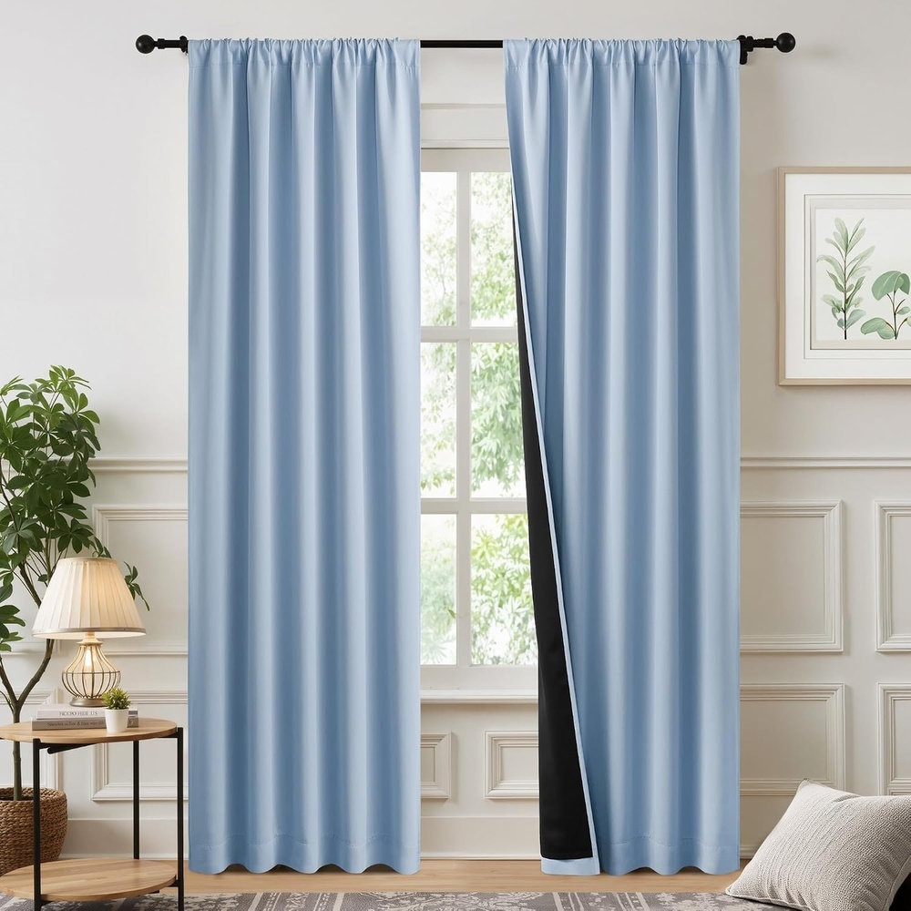 image:imageNICETOWN White Blackout Curtains 52 x 84 inches Long 2 Panels for BedroomVintage Blue