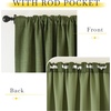 NICETOWN 2 Panels Faux Linen 100% Blackout Curtains for Living Room, Rod Pocket/Back Tab/Hook Belt Room Darkening Window Treatment with Liner Thermal Curtains for Bedroom, Natural, W50 x L96(Forest Green)